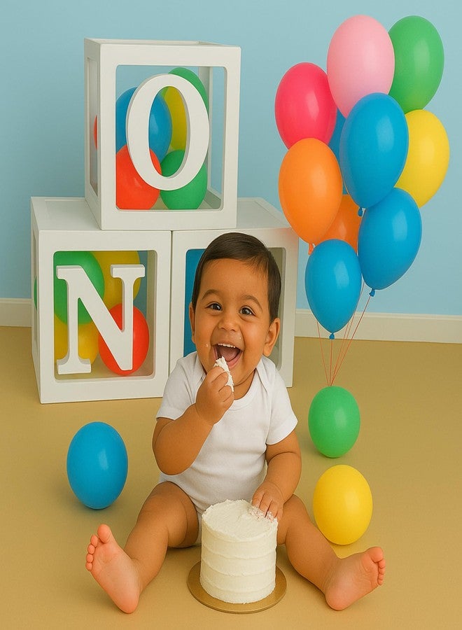 Flyloons صندوق بالونات فلاي لونز واحد لتزيين عيد الميلاد الأول للأطفال الرضع (بنين وبنات) والتوائم، بالونات شفافة سادة على شكل حروف، 3 قطع من صندوق أبيض، نقاط لاصقة، مجموعة أدوات الترتيب. - Image 3